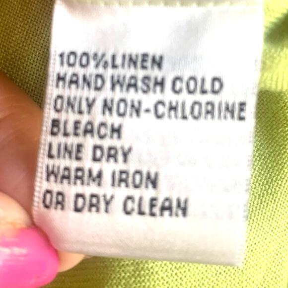 Talbots Linen Button Up Top 18W Green Cuffed Sleeves V Neck 100% Linen Pockets - Picture 6 of 7